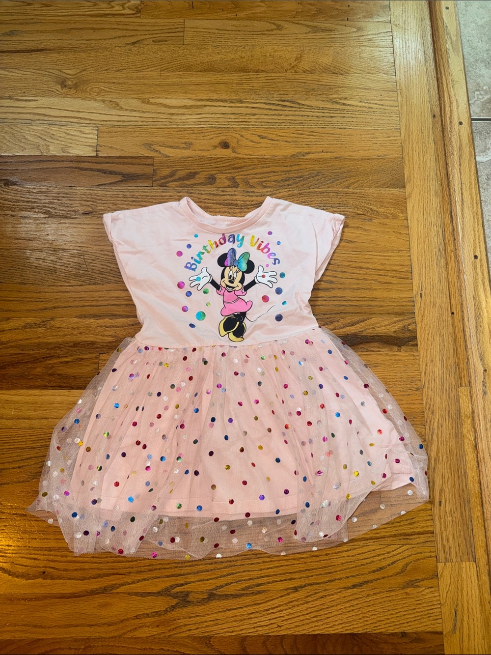 Disney Pink Minnie Mouse Party Tulle Dress with Multicolor Dots